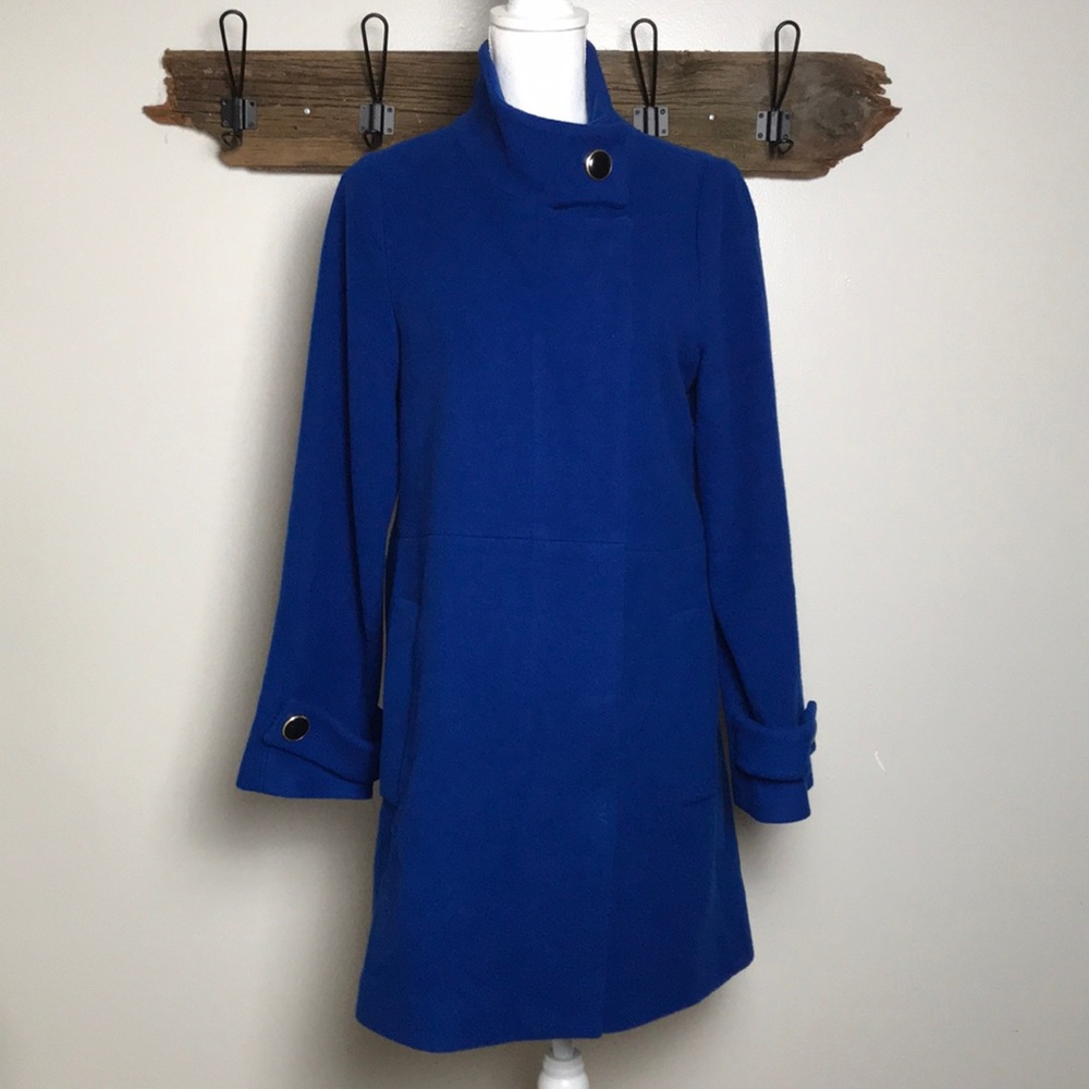 Trina Turk Coat Merino Wool Royal Blue Retro EUC
